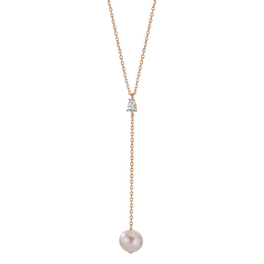 Necklace Silver Zirconia Rose Gold plated Freshwater pearl 40-45 cm