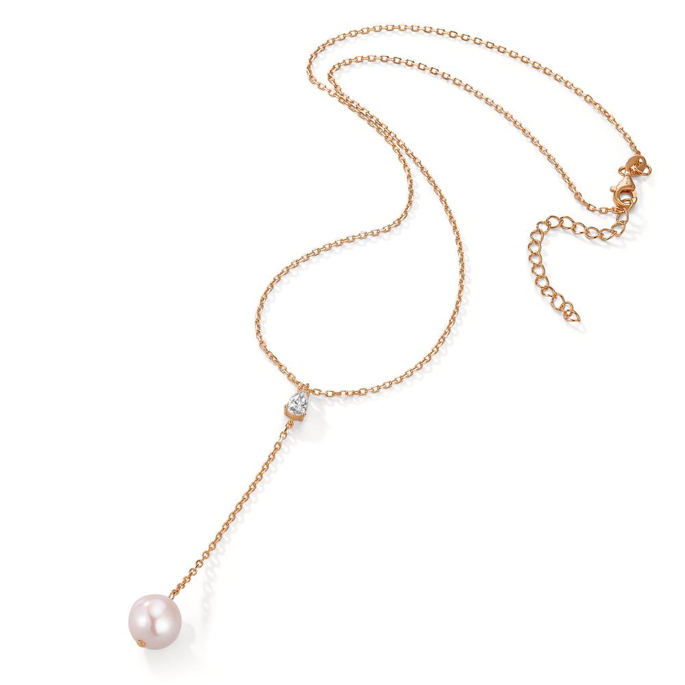 Necklace Silver Zirconia Rose Gold plated Freshwater pearl 40-45 cm