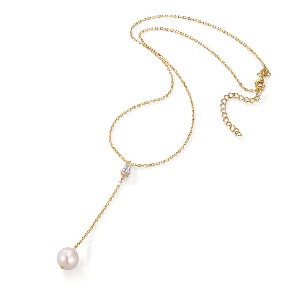 Necklace Silver Zirconia Yellow Gold plated Freshwater pearl 40-45 cm