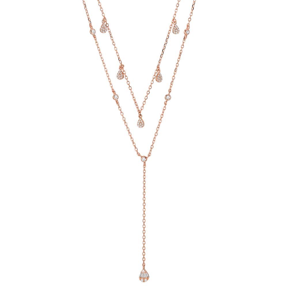 Necklace Silver Zirconia Rose Gold plated 40-45 cm