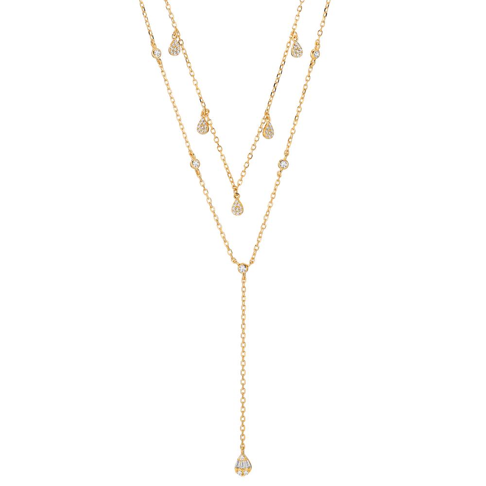 Necklace Silver Zirconia Yellow Gold plated 40-45 cm