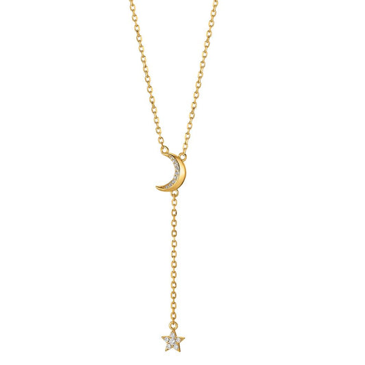 Necklace Silver Zirconia Yellow Gold plated Moon 40-45 cm