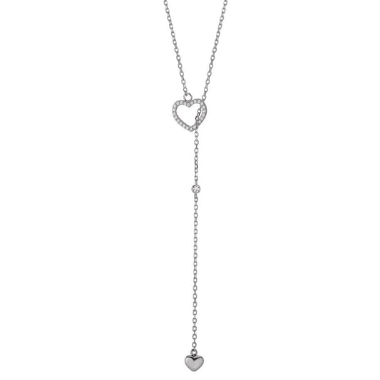 Necklace Silver Zirconia Rhodium plated Heart 40-45 cm