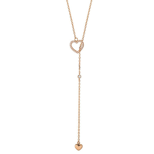 Necklace Silver Zirconia Rose Gold plated Heart 40-45 cm