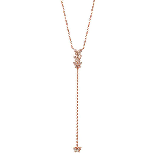 Necklace Silver Zirconia Rose Gold plated Butterfly 40-45 cm