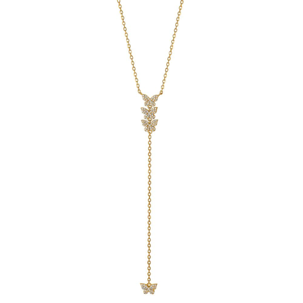 Necklace Silver Zirconia Yellow Gold plated Butterfly 40-45 cm