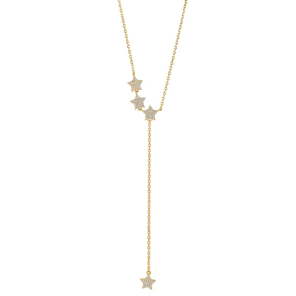 Necklace Silver Zirconia Yellow Gold plated Star 40-45 cm