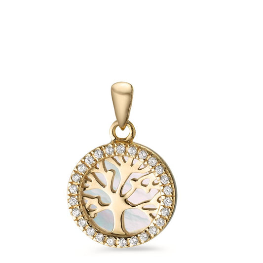 Pendant Silver Zirconia Yellow Gold plated Mother of pearl Tree Of Life Ø12 mm