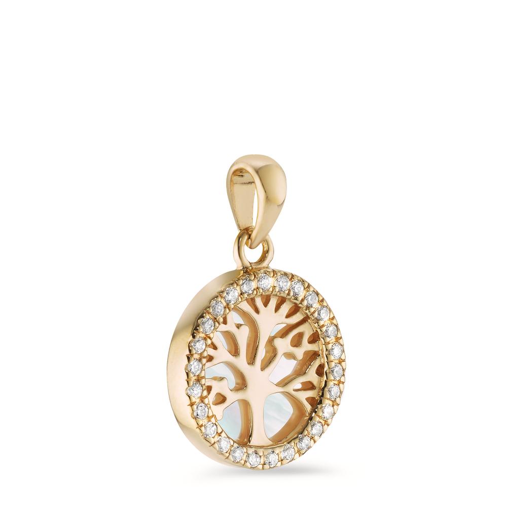 Pendant Silver Zirconia Yellow Gold plated Mother of pearl Tree Of Life Ø12 mm