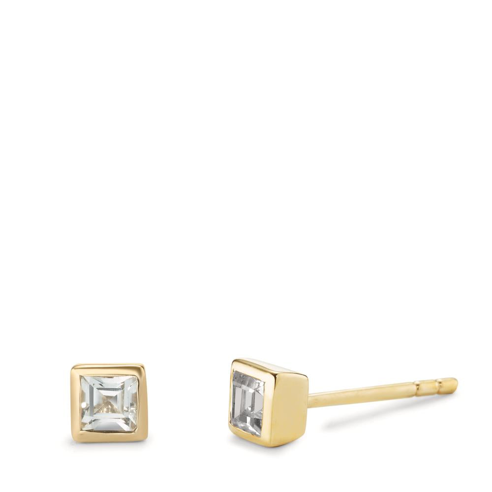 Stud earrings Silver Topaz White, 2 Stones Yellow Gold plated Ø4 mm