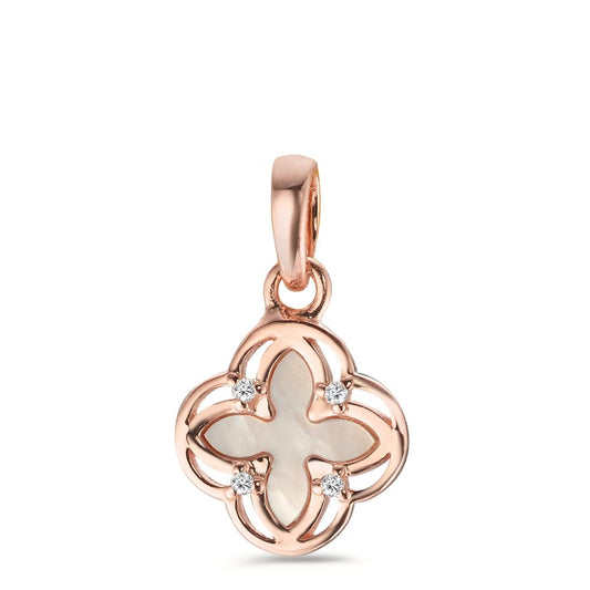 Pendant Silver Zirconia 4 Stones Rose Gold plated Mother of pearl Ø9.5 mm