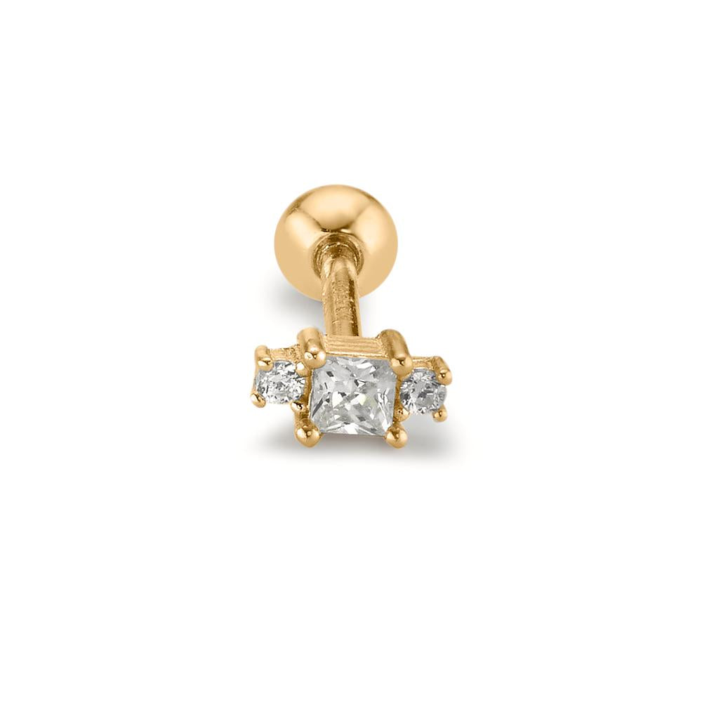 Piercing Silver Zirconia 3 Stones Yellow Gold plated