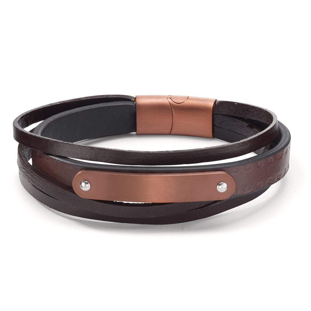 Bracelet Stainless steel, Leather Brown IP coated 20.5 cm