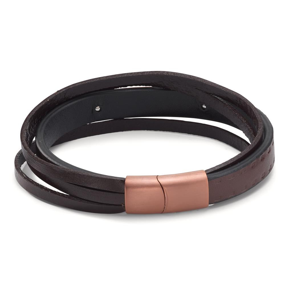 Bracelet Stainless steel, Leather Brown IP coated 20.5 cm