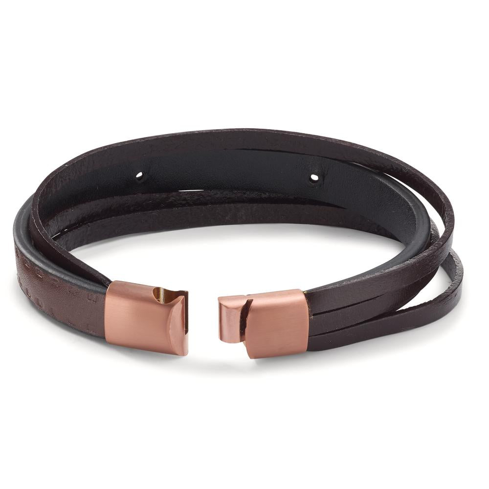 Bracelet Stainless steel, Leather Brown IP coated 20.5 cm