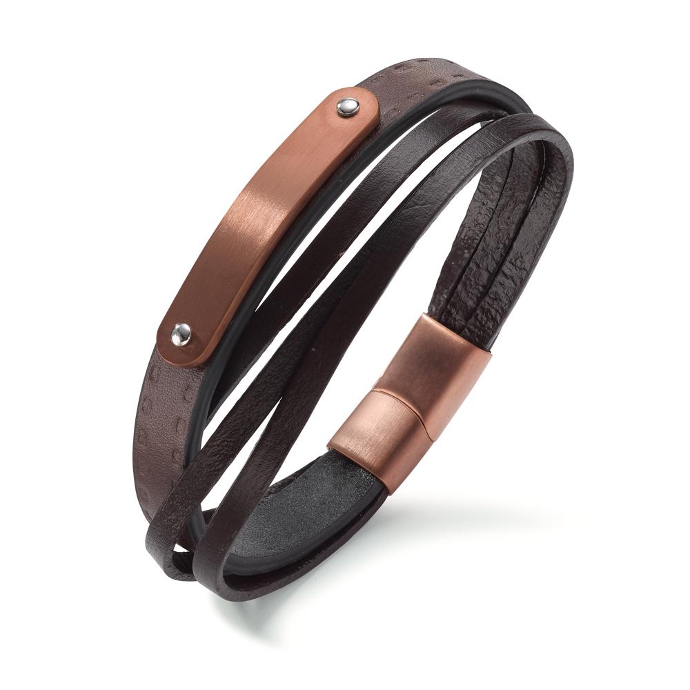 Bracelet Stainless steel, Leather Brown IP coated 20.5 cm