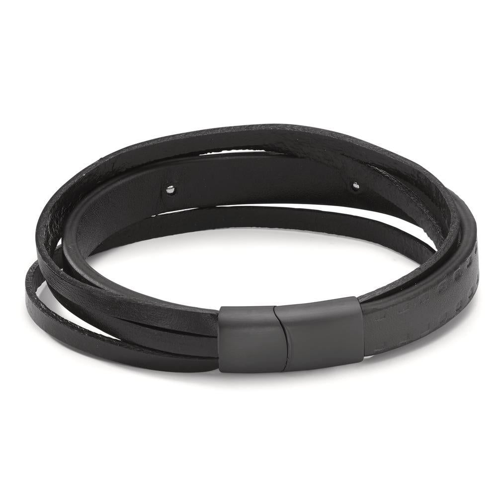 Bracelet Stainless steel, Leather Black IP coated 20.5 cm