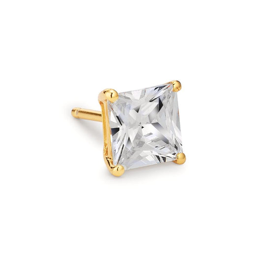 Single stud earring Silver Zirconia Yellow Gold plated