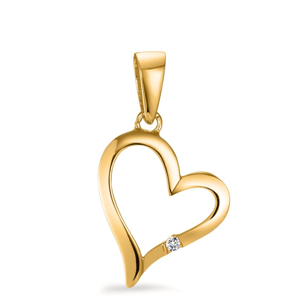 Pendant Silver Zirconia White Yellow Gold plated Heart