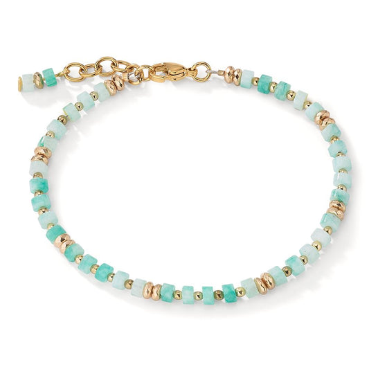 Bracelet Stainless steel Amazonite Yellow IP coated 20-22 cm