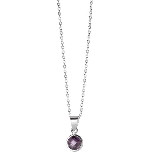 Necklace with pendant Silver Zirconia Violet 40-42 cm Ø6 mm