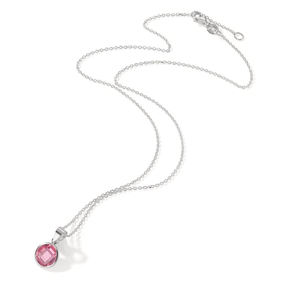 Necklace with pendant Silver Zirconia Pink 40-42 cm Ø8 mm