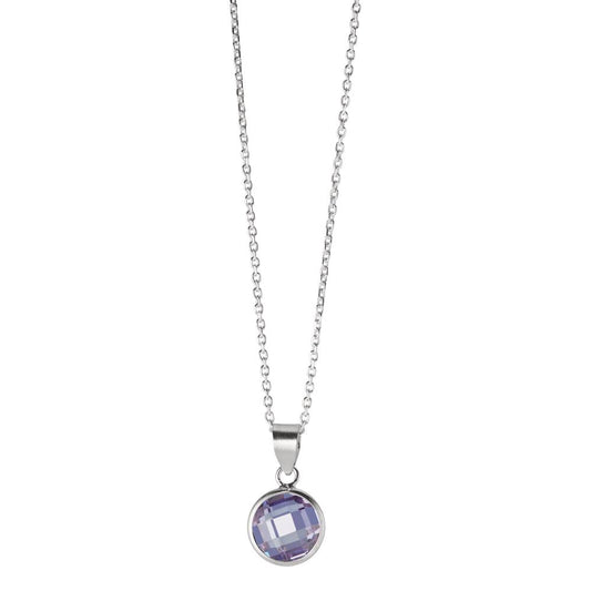 Necklace with pendant Silver Zirconia Purple 40-42 cm Ø8 mm