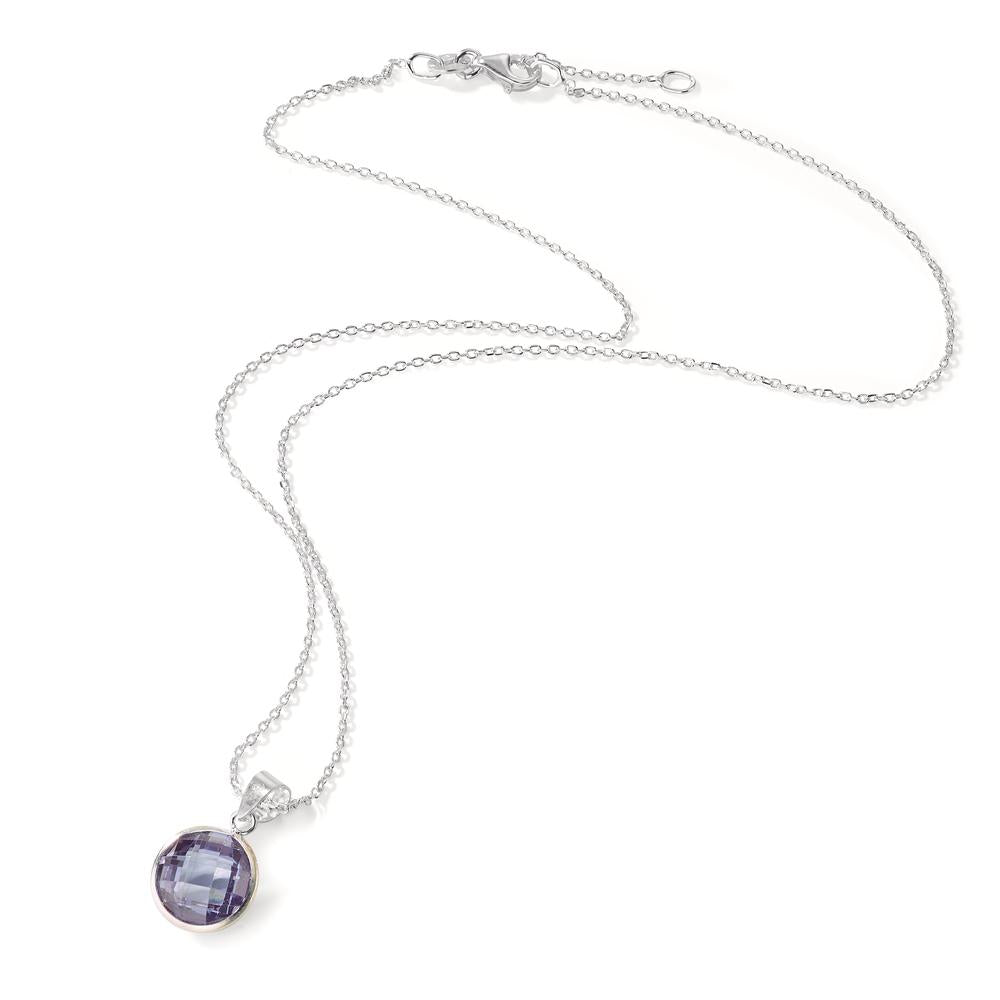 Necklace with pendant Silver Zirconia Purple 40-42 cm Ø10 mm