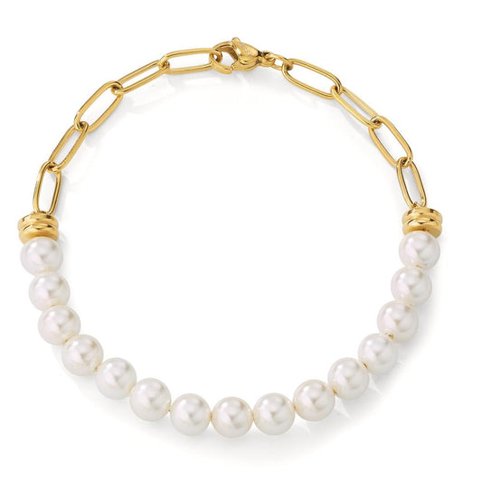 Bracelet Stainless steel Yellow IP coated Shining pearls 15-18.5 cm