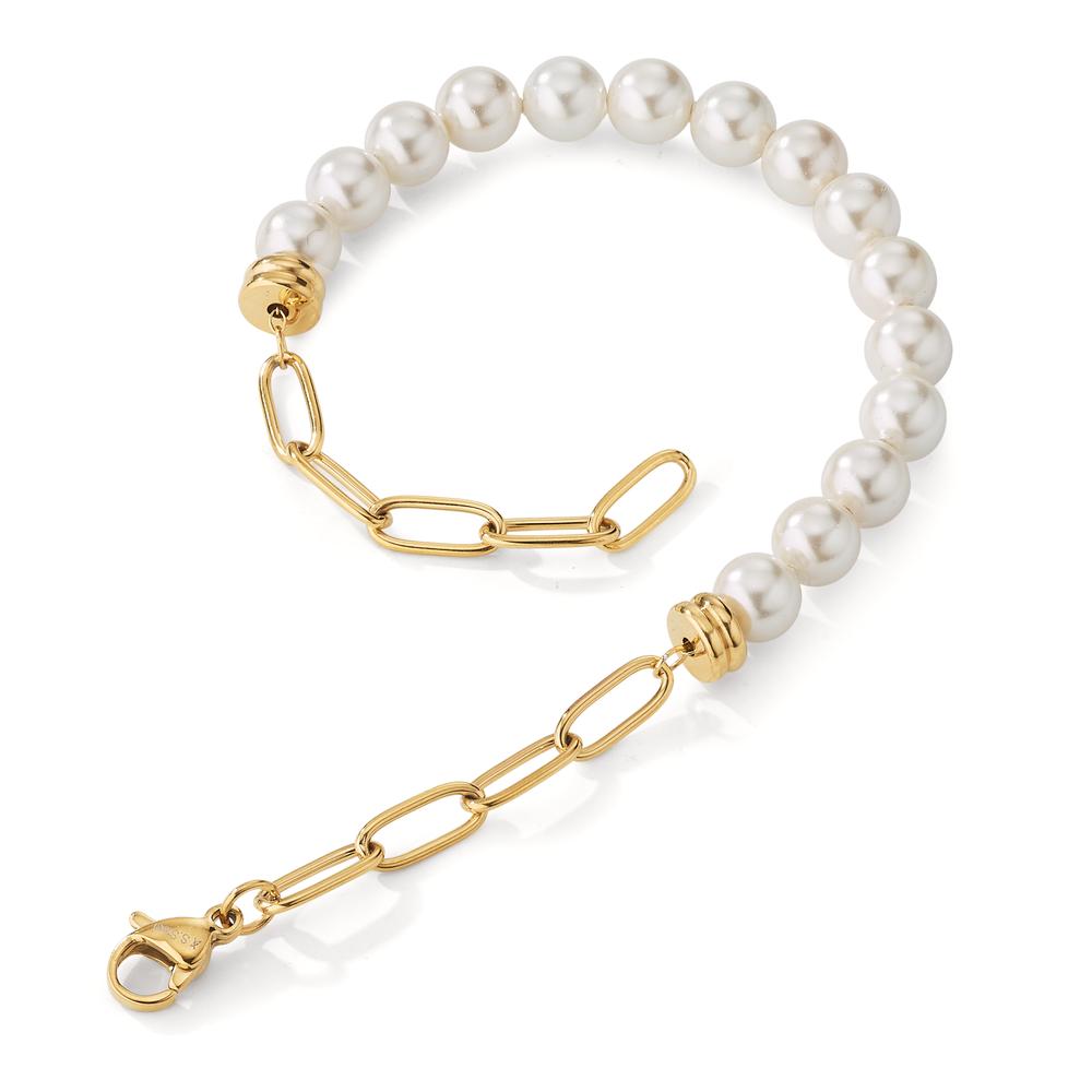 Bracelet Stainless steel Yellow IP coated Shining pearls 15-18.5 cm