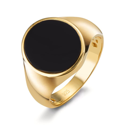 Ring Silver Onyx Yellow Gold plated