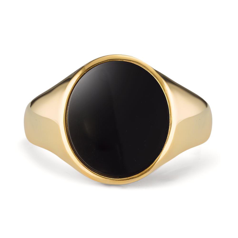 Ring Silver Onyx Yellow Gold plated