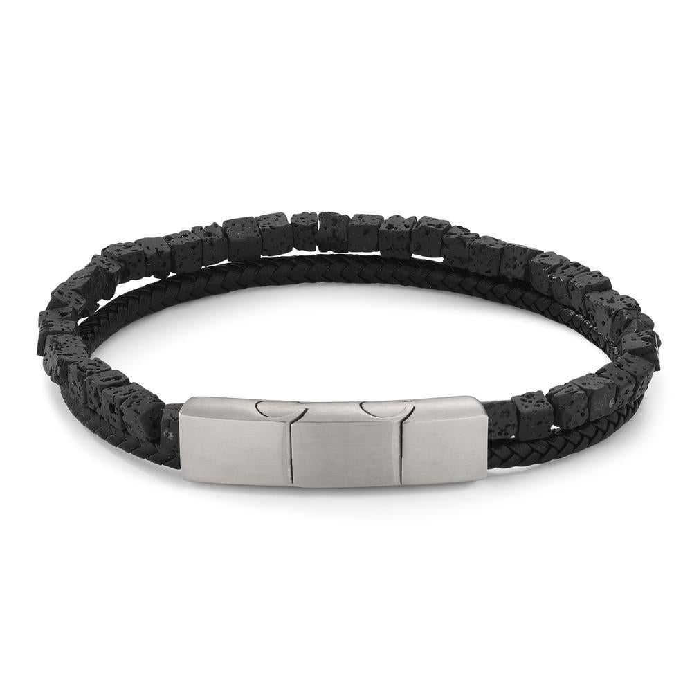 Bracelet Stainless steel, Leather Lava 19.5-21 cm