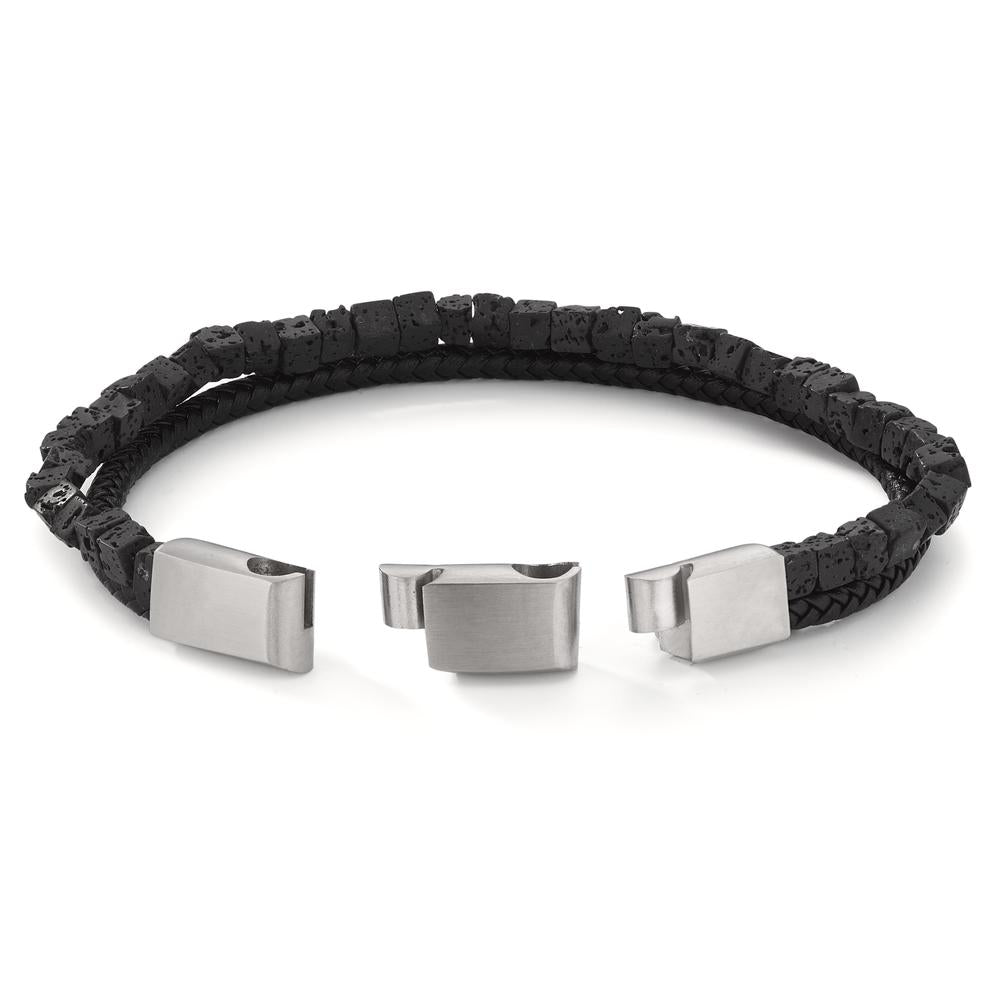 Bracelet Stainless steel, Leather Lava 19.5-21 cm