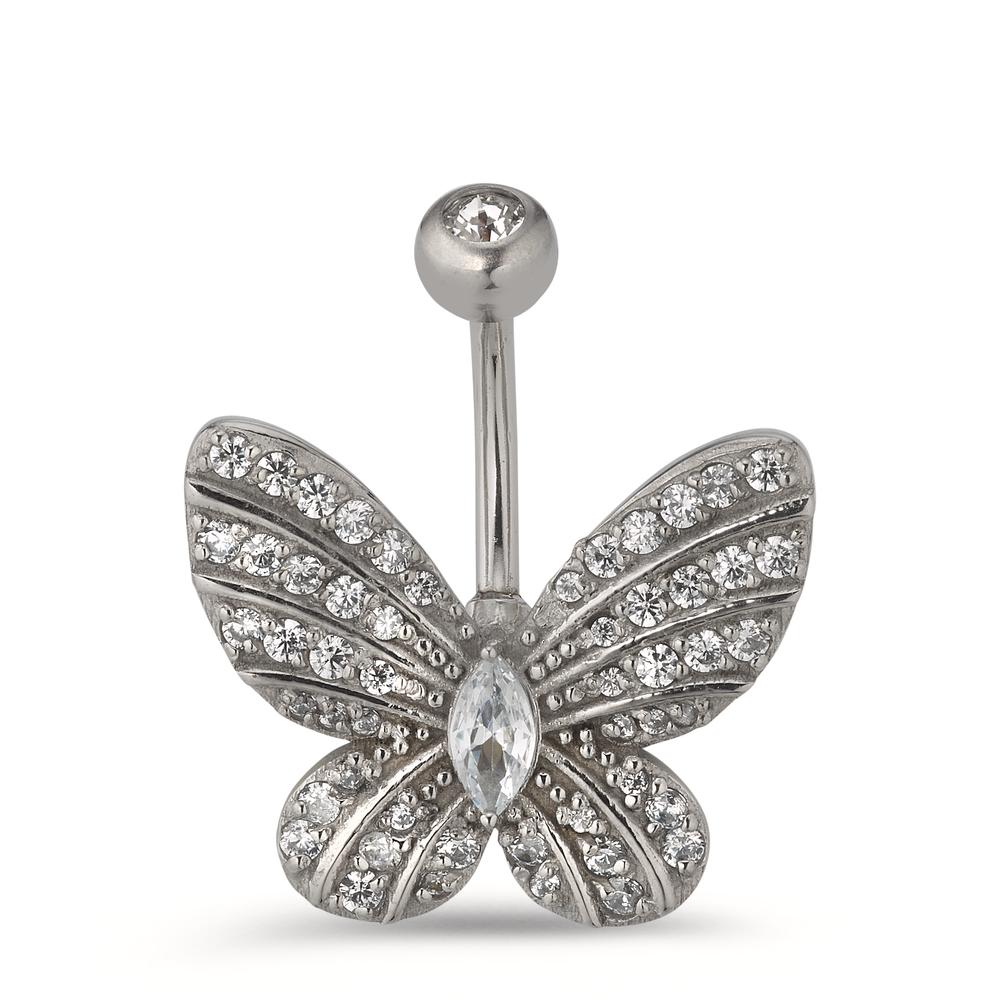 Navel piercing Stainless steel Zirconia White Butterfly