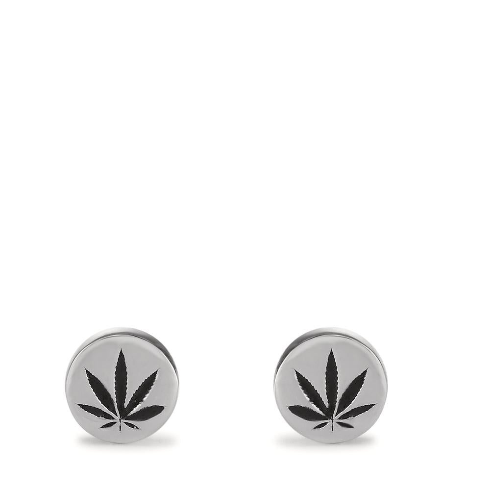 Stud earrings Silver Enameled Cannabis Ø7 mm