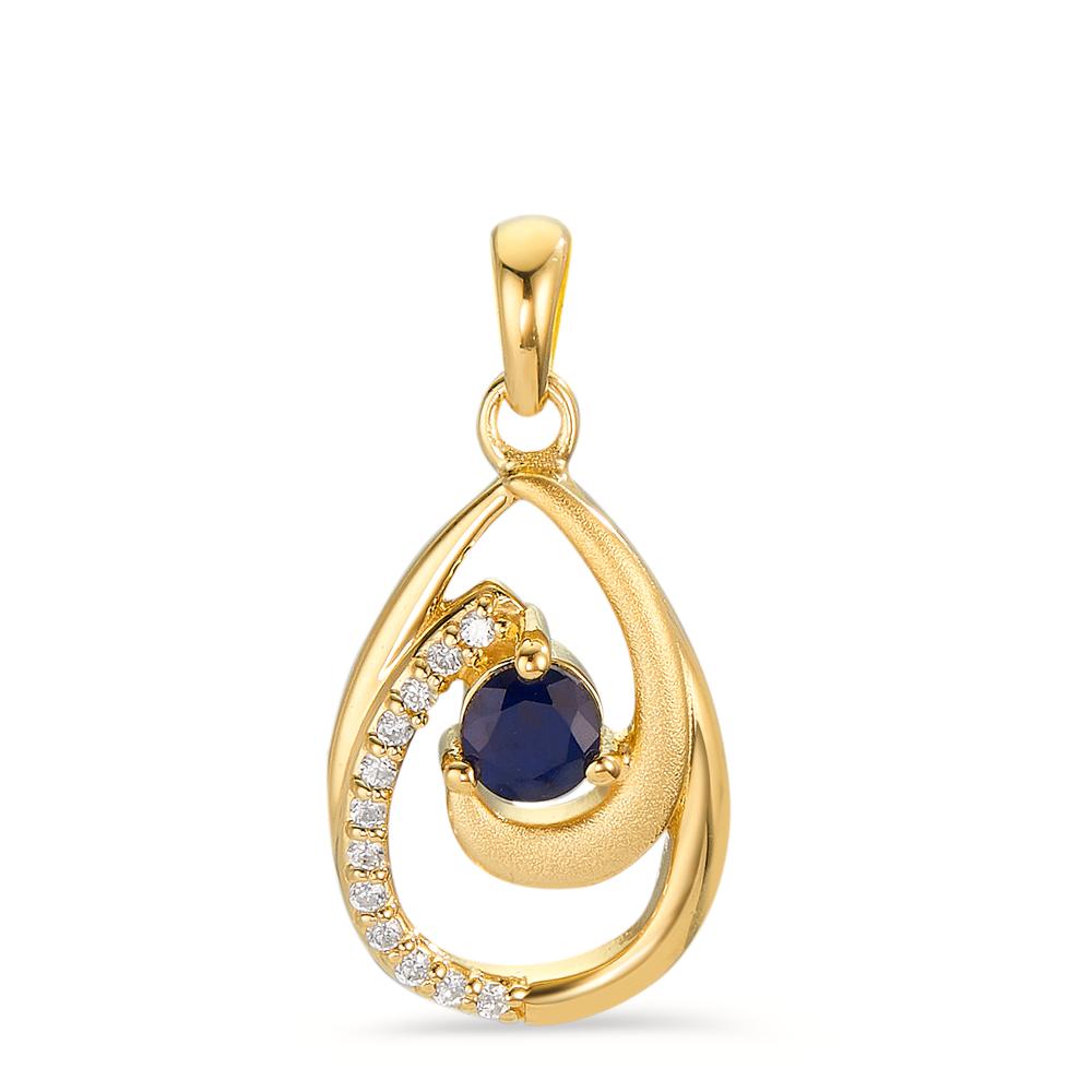 Pendant Silver Sapphire Blue, Zirconia White, 12 Stones Yellow Gold plated