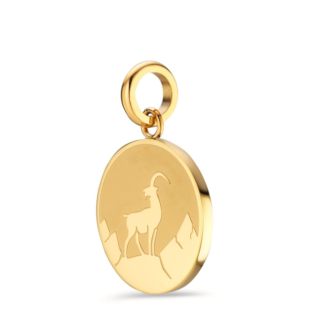 Pendant Stainless steel Yellow IP coated Capricorn Ø18 mm