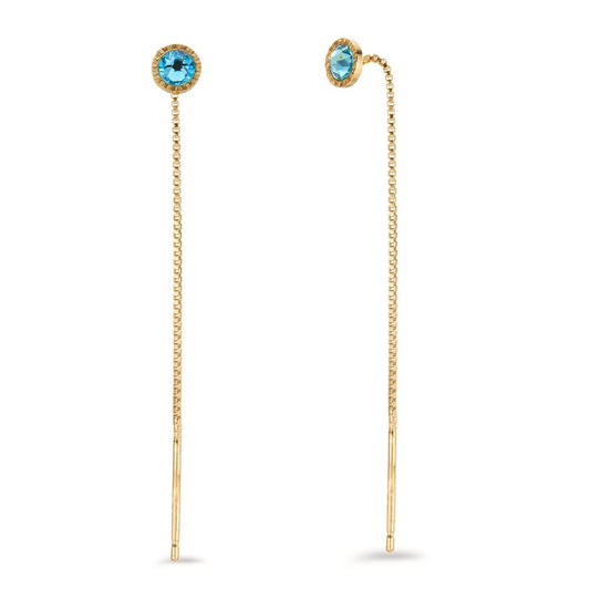 Drop Earrings Silver Zirconia Aqua, 2 Stones Yellow Gold plated Ø5.5 mm