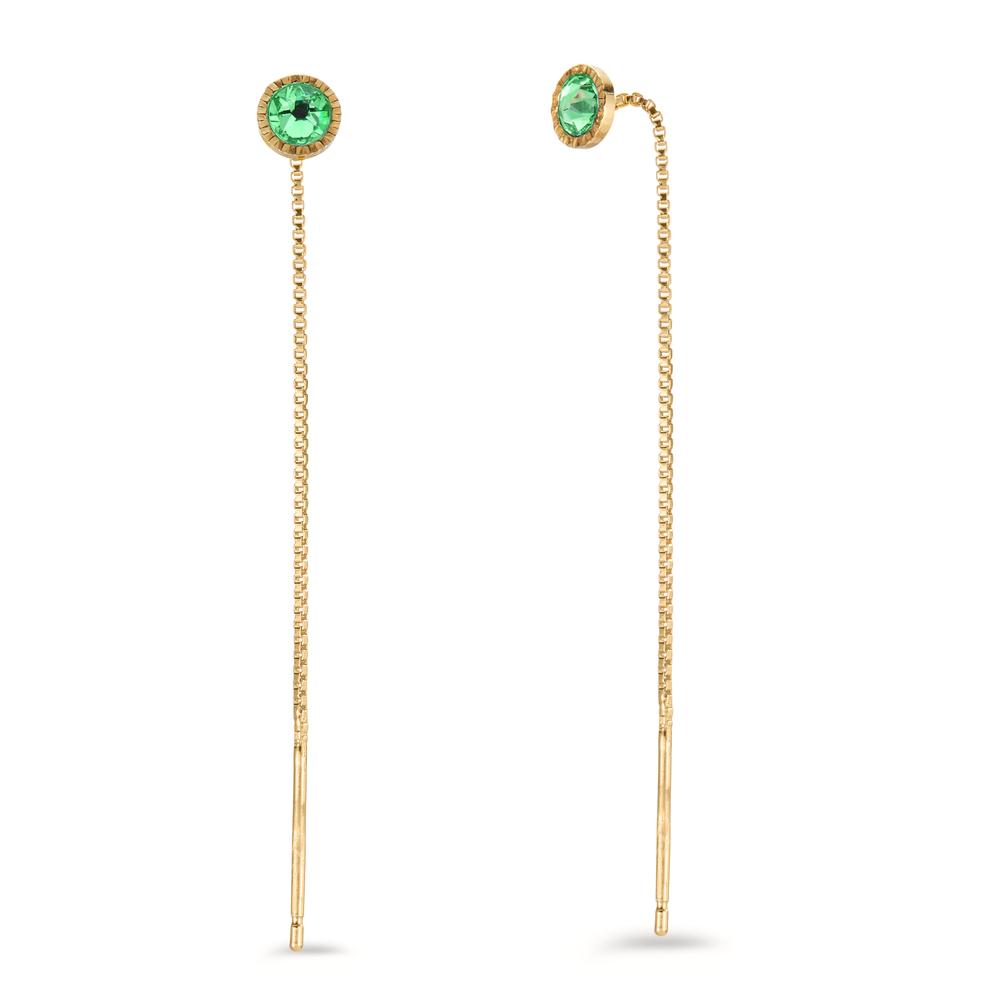 Drop Earrings Silver Zirconia Green, 2 Stones Yellow Gold plated