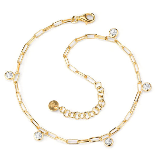 Anklet Silver Zirconia 5 Stones Yellow Gold plated 23-26 cm