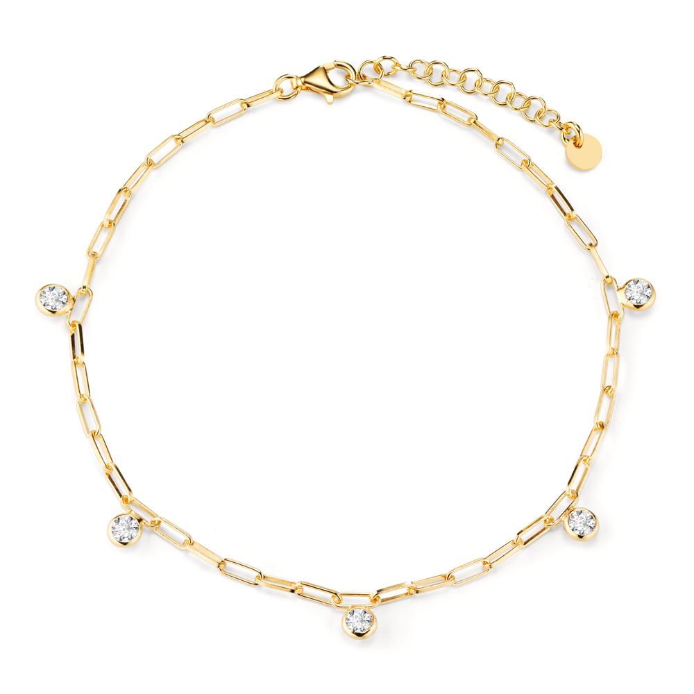 Anklet Silver Zirconia 5 Stones Yellow Gold plated 23-26 cm