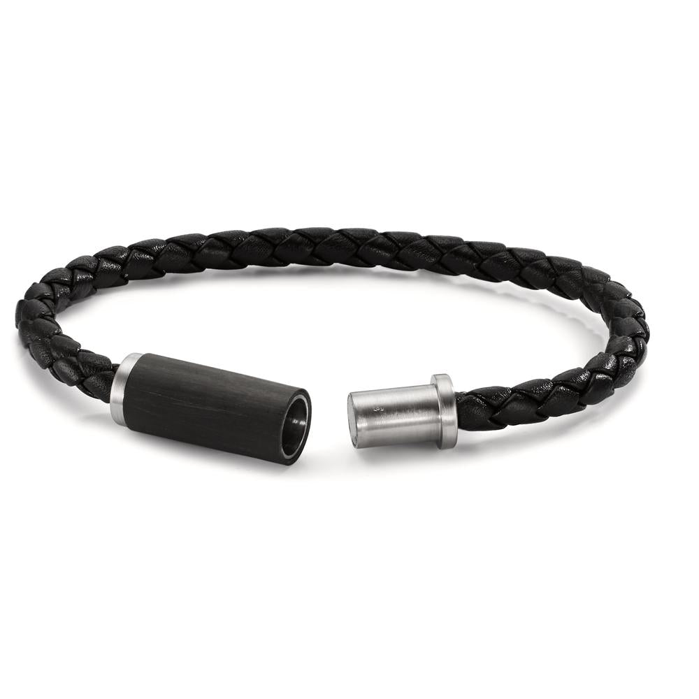 Bracelet Stainless steel, Carbon, Leather 19 cm Ø5 mm