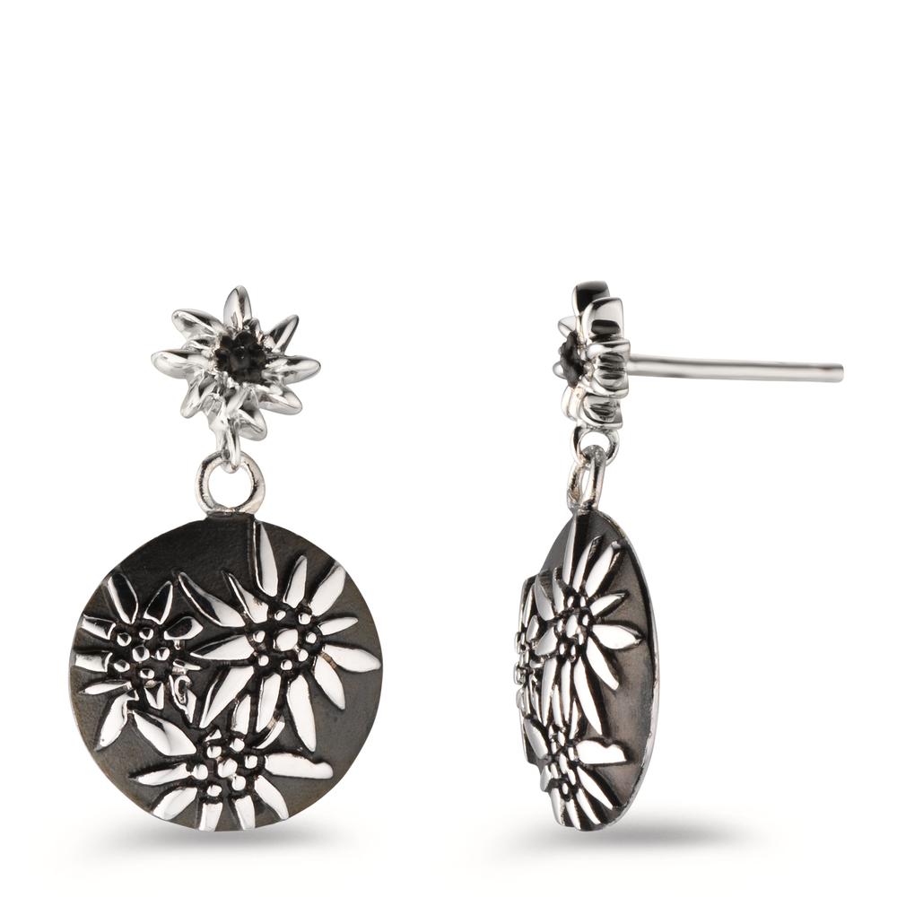 Drop Earrings Silver Black Rhodium plated Edelweiss Ø13 mm