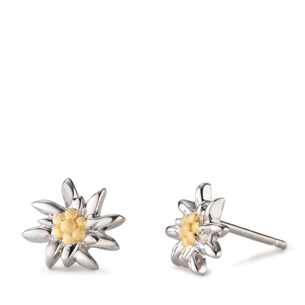 Stud earrings Silver Bicolor Rhodium plated Edelweiss Ø10 mm