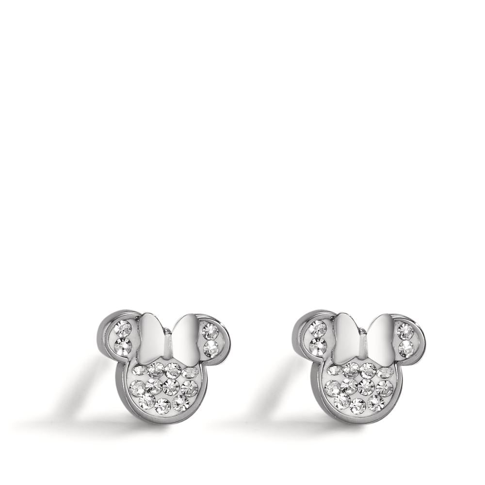 Stud earrings Stainless steel Crystal White Ø7 mm