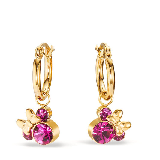 Hoop earrings Stainless steel Zirconia Pink, 6 Stones Yellow IP coated