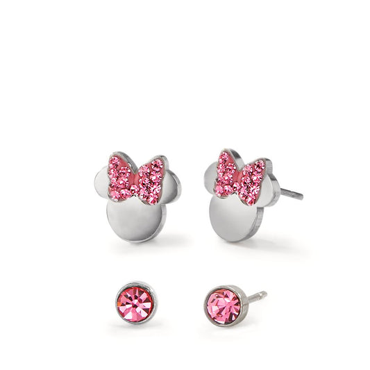 Stud earrings Stainless steel Crystal Pink Ø8 mm