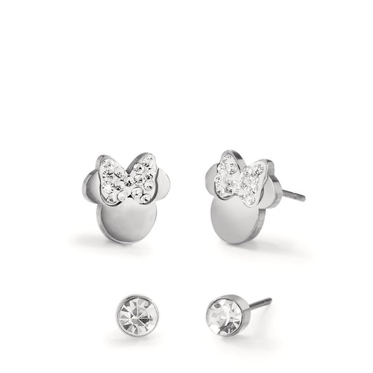 Stud earrings Stainless steel Crystal White Ø8 mm