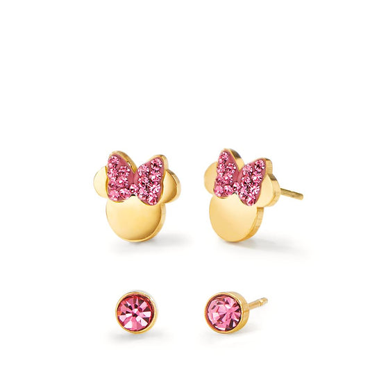 Stud earrings Stainless steel Crystal Pink Yellow IP coated Ø8 mm